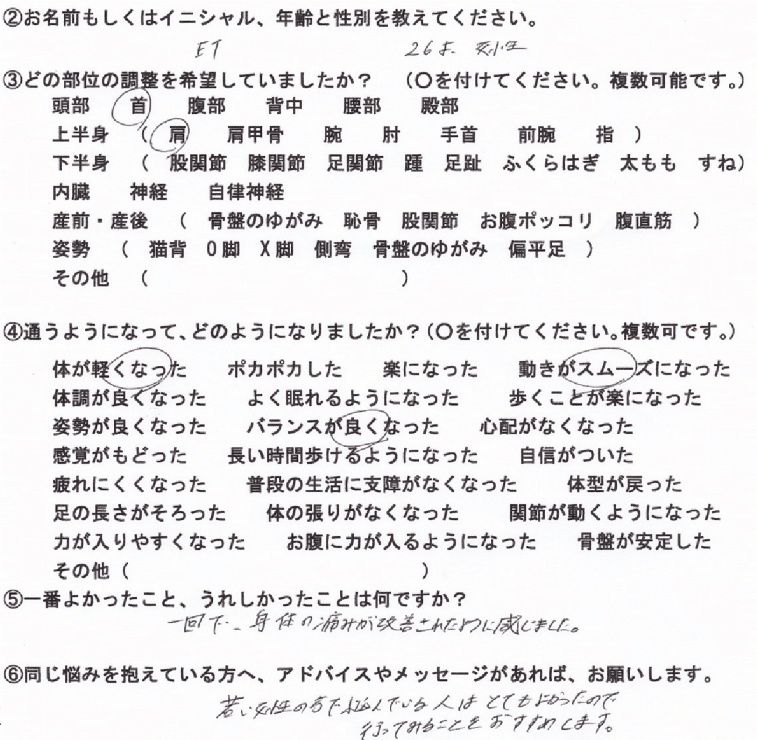 お客様の喜びの声 金町 整体